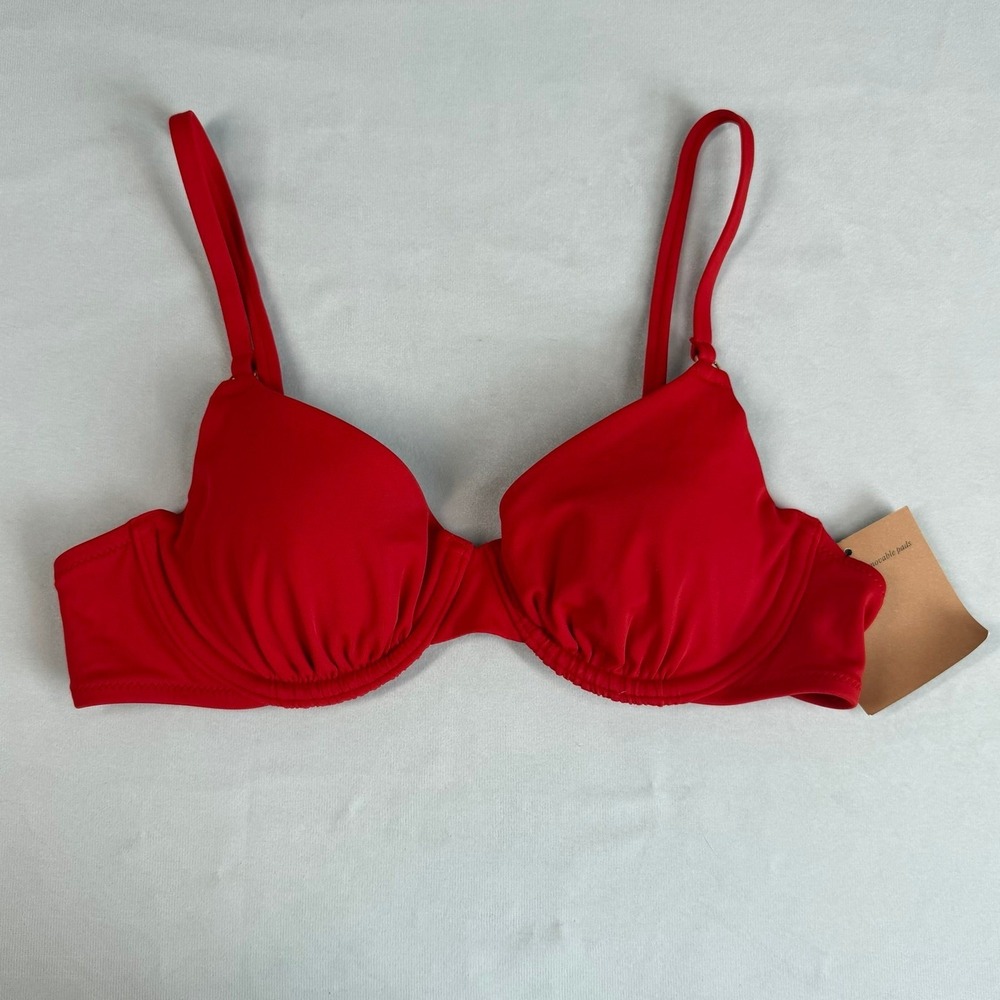 Shade & Shore Women's Bikini Top 34B Red Underwire Balconette Padded Inserts